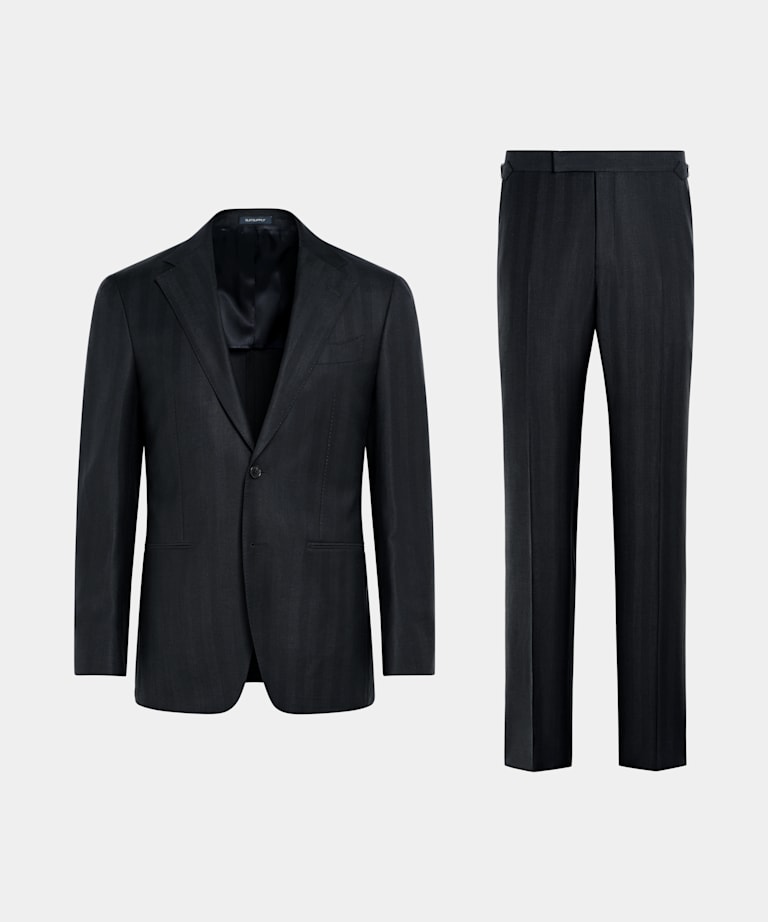 Traje Havana azul marino punto de espiga corte Tailored