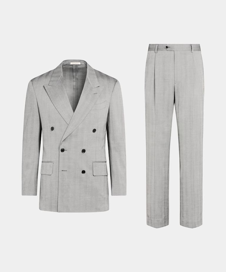 Grey Herringbone Tailored Fit Milano Suit