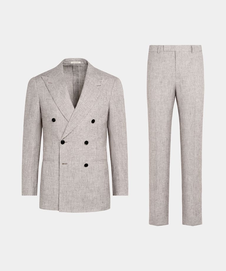 Traje Havana gris topo claro a cuadros corte Tailored