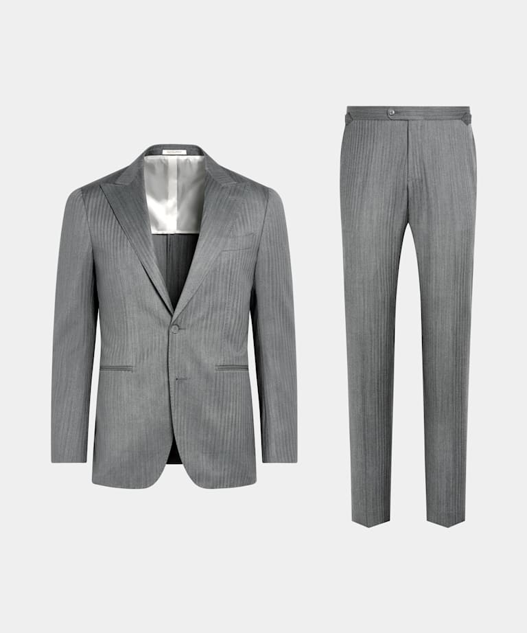 Mid Grey Herringbone Perennial Tailored Fit Havana Suit