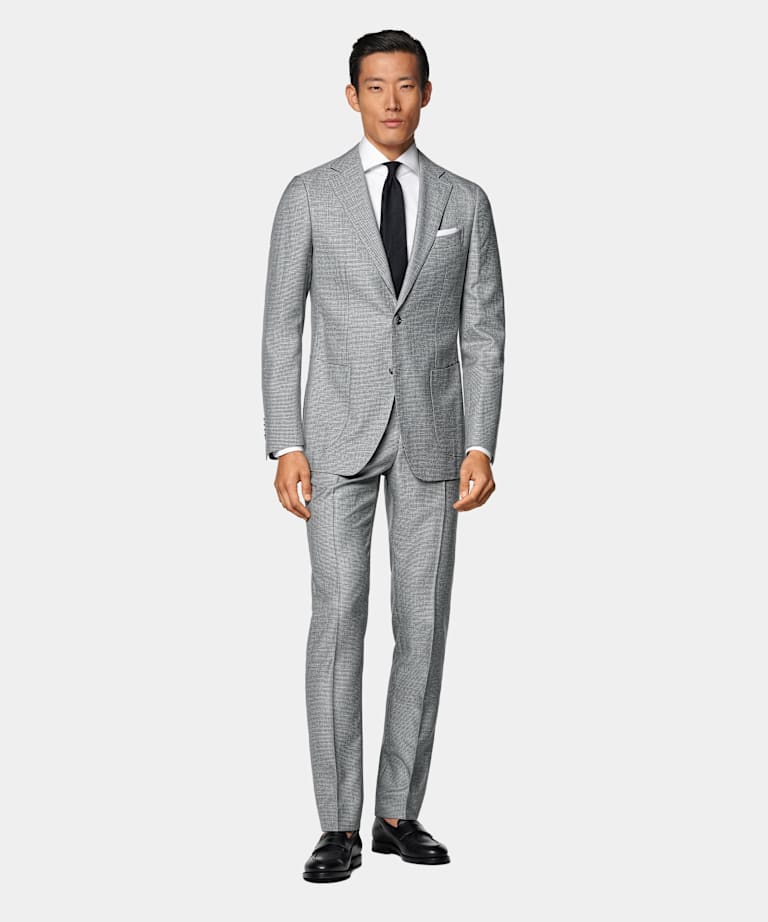 Light Grey Houndstooth Tailored Fit Havana Suit