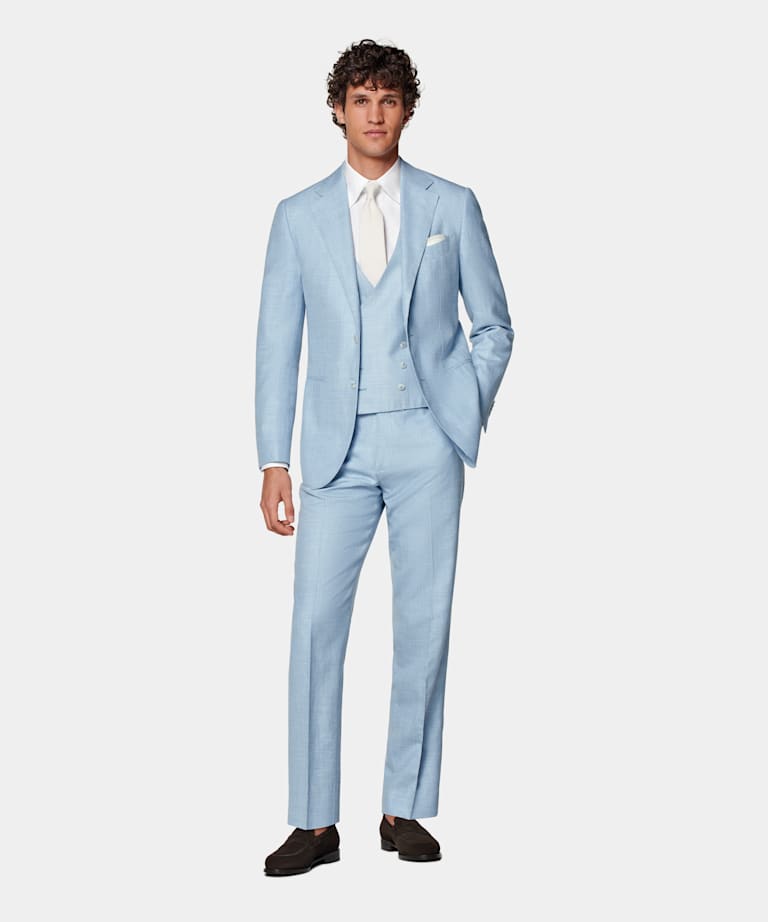  Light Blue Three-Piece Tailored Fit Havana Suit