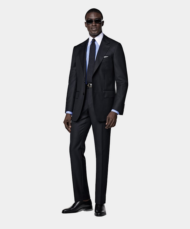 Navy Striped Tailored Fit Milano Suit