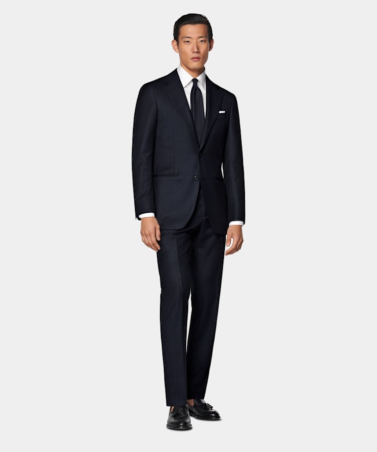 Costume Havana coupe Tailored bleu marine à carreaux