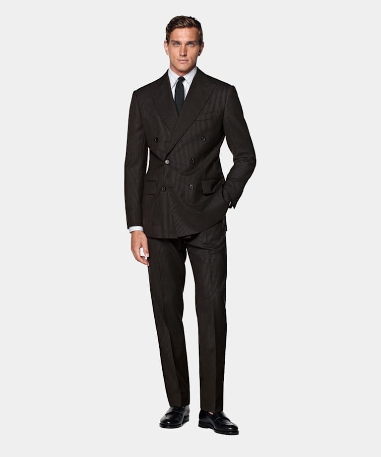 Traje Milano marrón oscuro a rayas corte Tailored