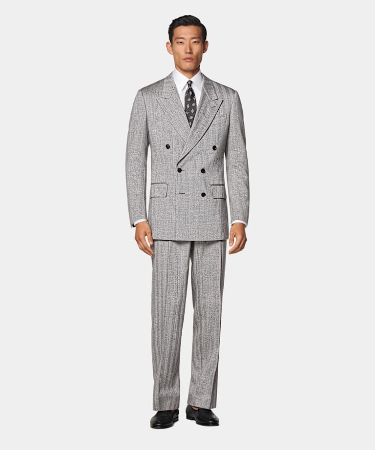 Black Herringbone Tailored Fit Milano Suit
