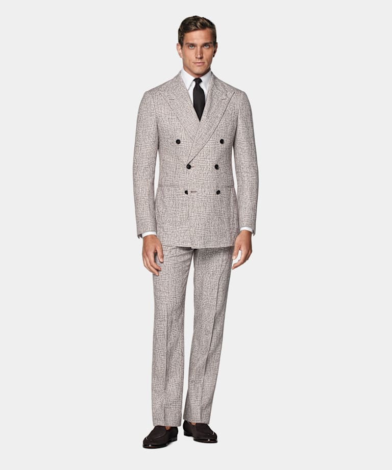 Light Taupe Checked Tailored Fit Havana Suit