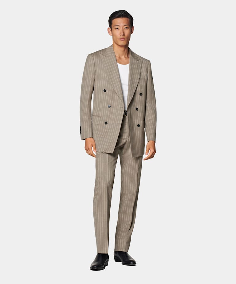 Sand Striped Tailored Fit Milano Suit