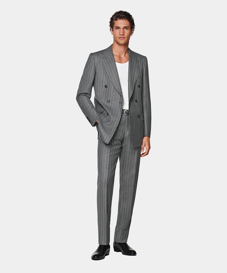 Mid Grey Striped Tailored Fit Milano Suit