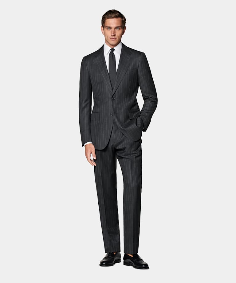 Dark Grey Striped Tailored Fit Milano Suit