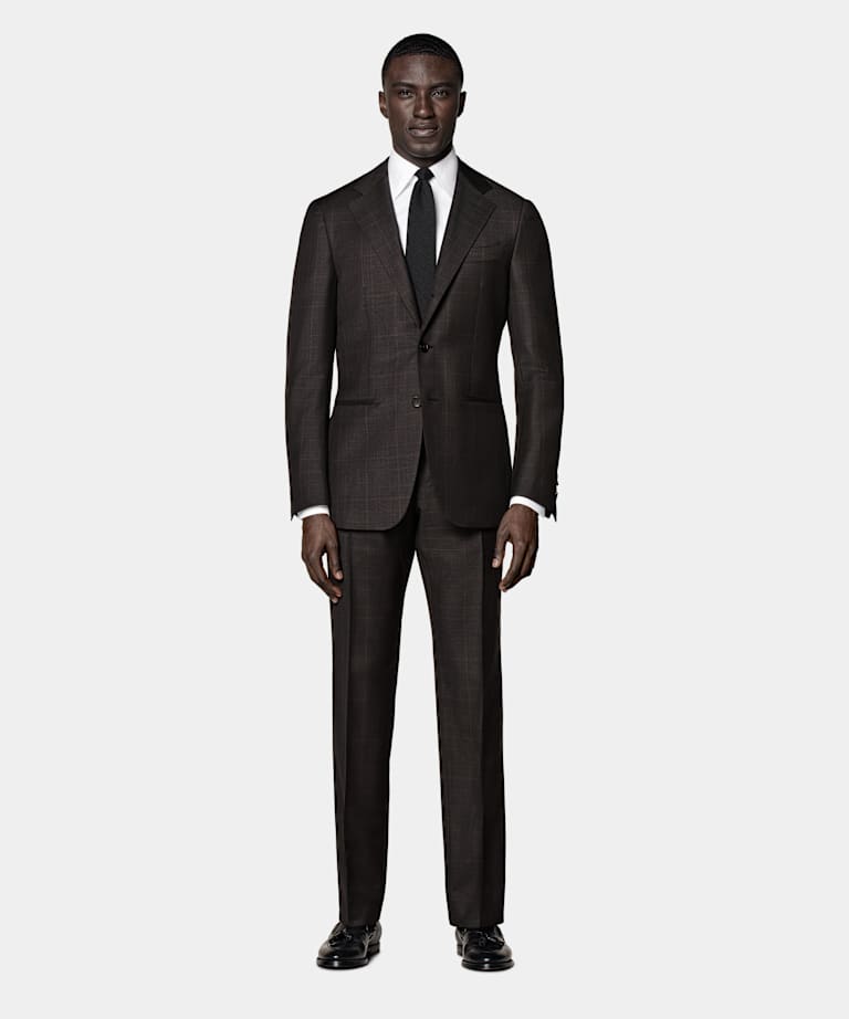 Traje Havana marrón oscuro a cuadros corte Tailored