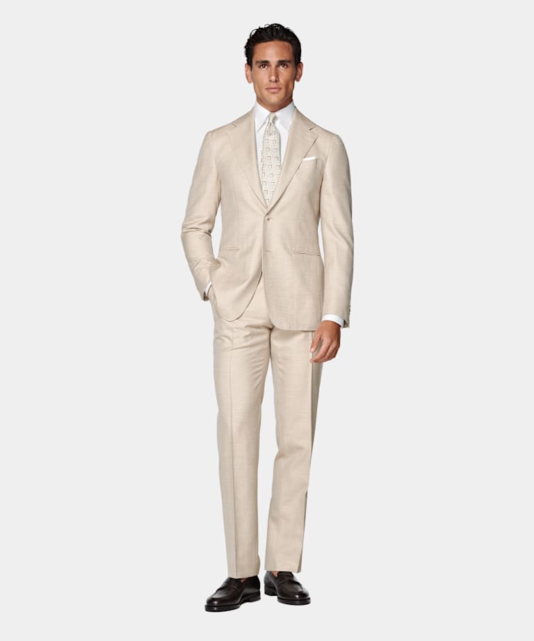 Sand Herringbone Tailored Fit Havana Suit