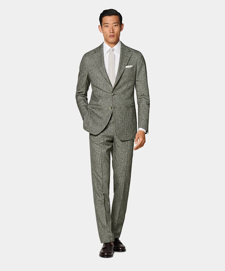 Mid Green Houndstooth Perennial Tailored Fit Havana Suit