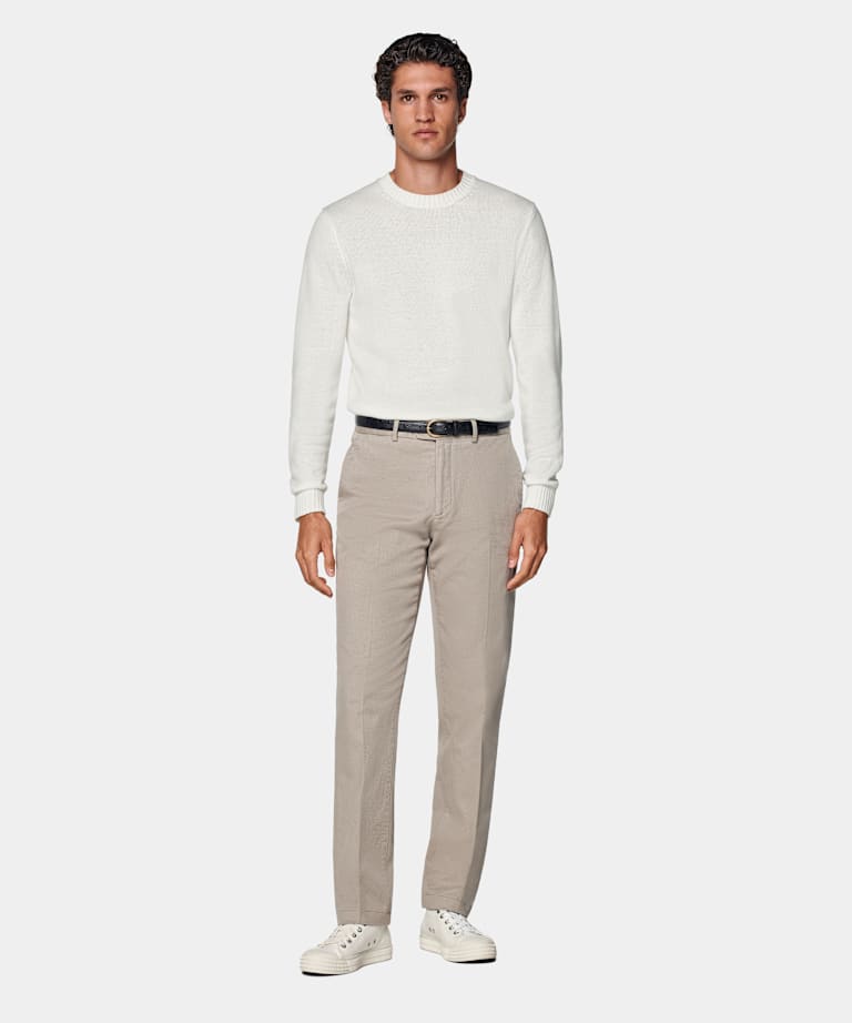 Taupe Slim Leg Straight Chinos