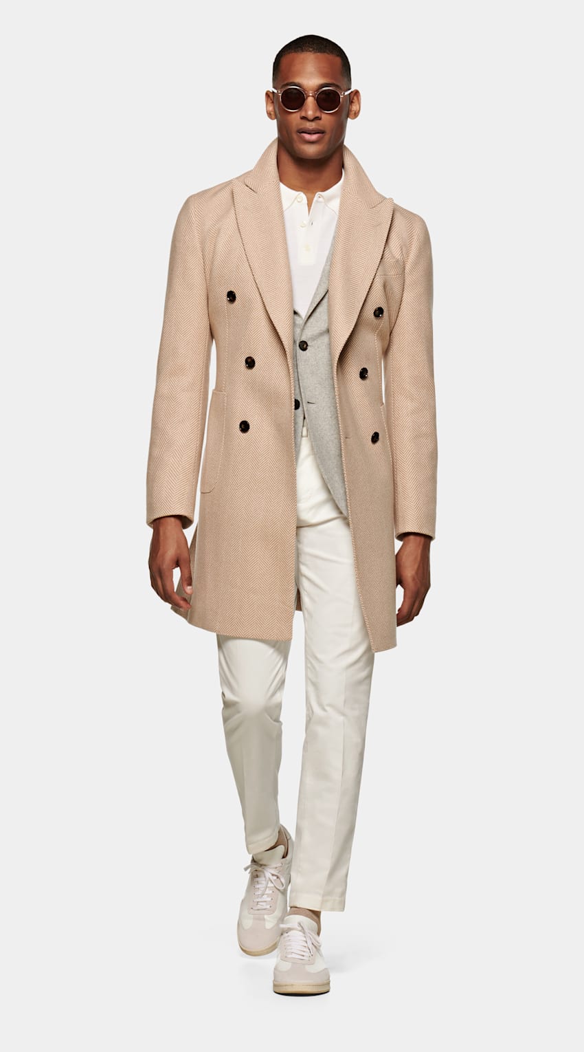 Mantel in Hellbraun mit Fischgrätmuster | Circular Schurwolle-Flanell