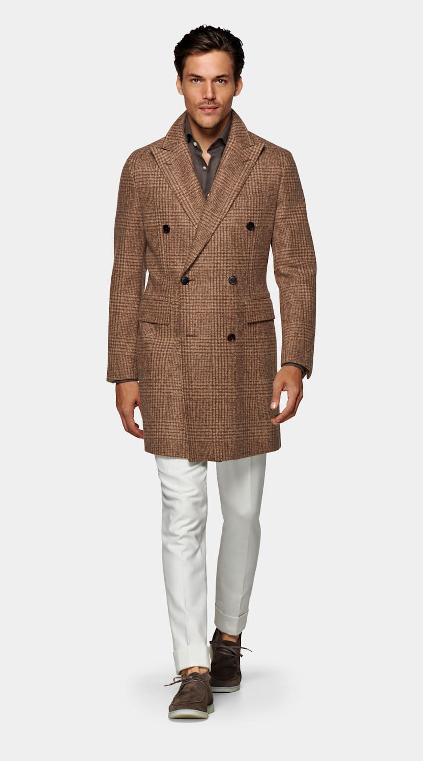 Brown check overcoat clearance