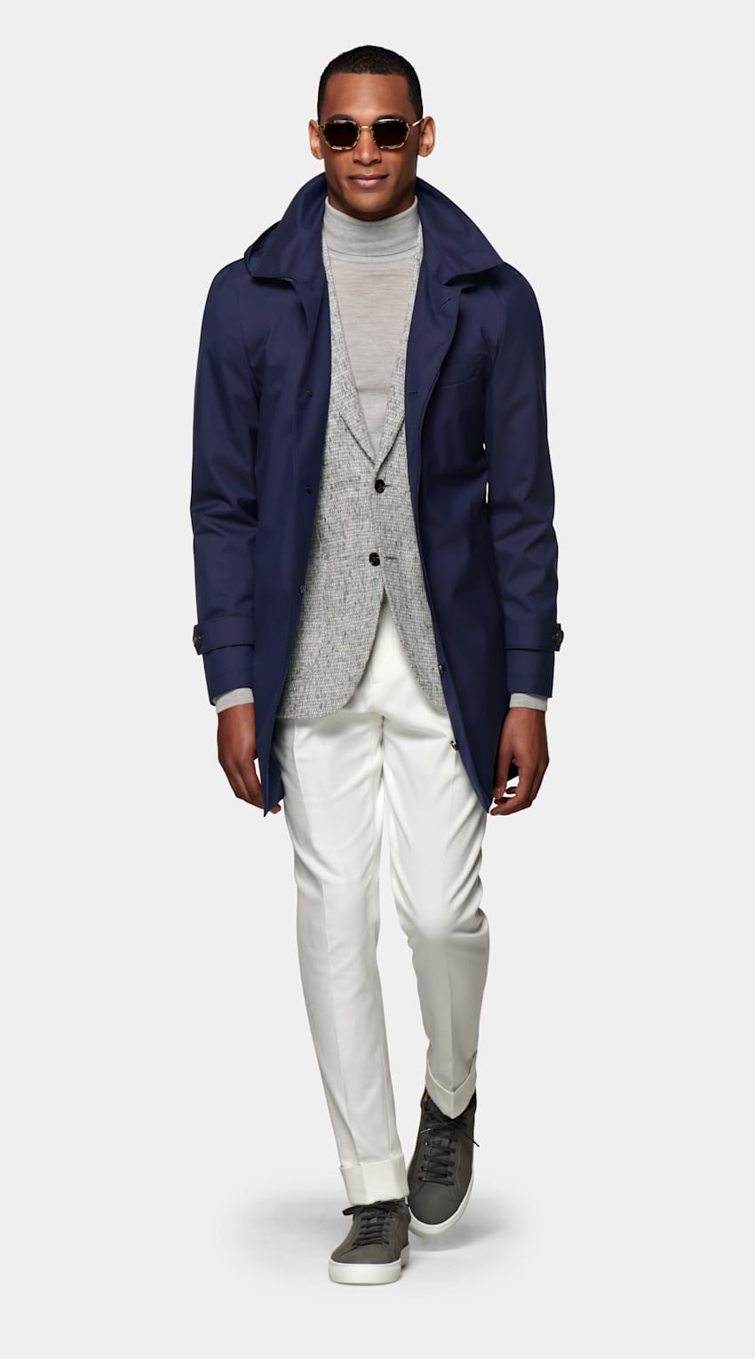 Navy Raincoat | Water-Resistant Wool