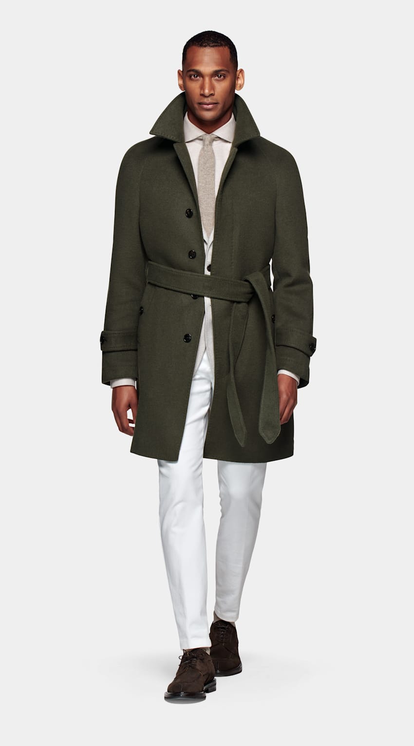 Mid Green Belted Overcoat | Wool 