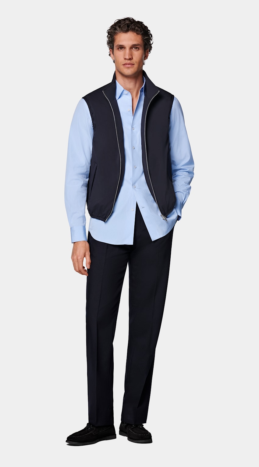 SUITSUPPLY Water-Repellent Technical Fabric by Olmetex, Italy Navy Light Padded Zip Vest
