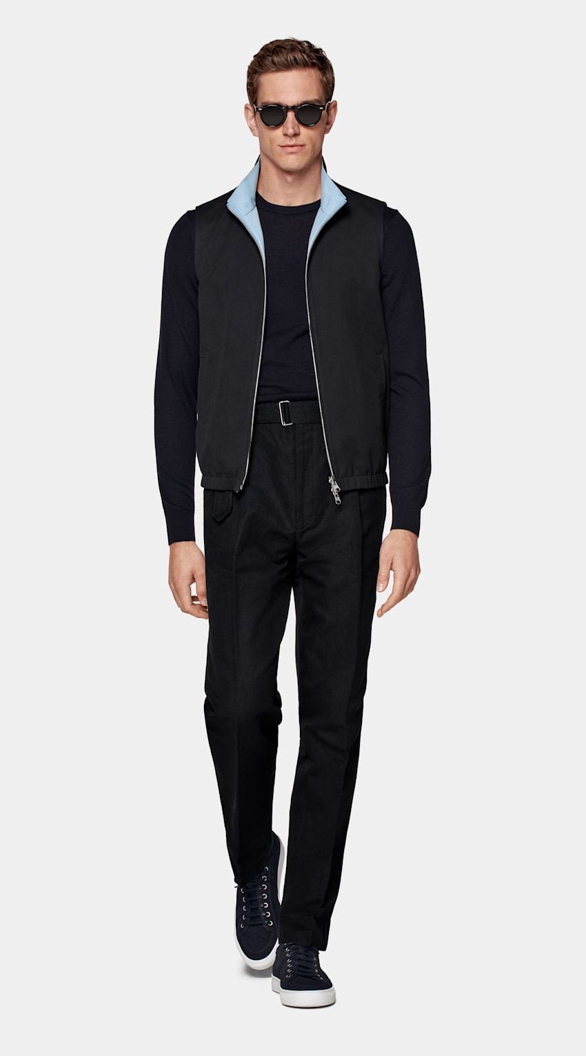 SUITSUPPLY Water-Repellent Technical Fabric by Olmetex, Italy Navy Reversible Vest