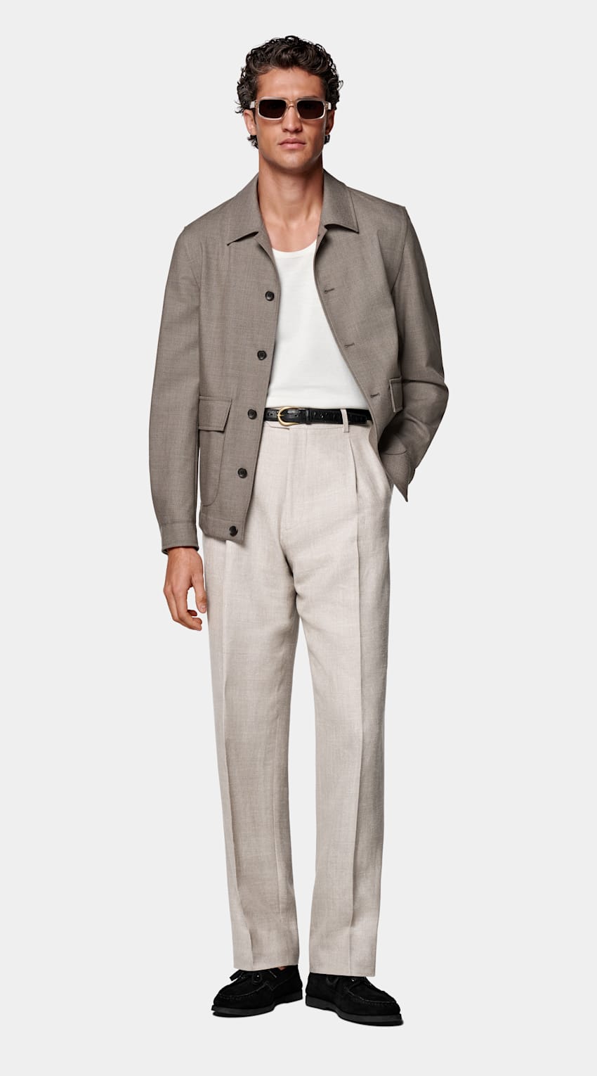 SUITSUPPLY Pure 4-Ply Traveller Wool by Rogna, Italy Taupe Bomber Jacket