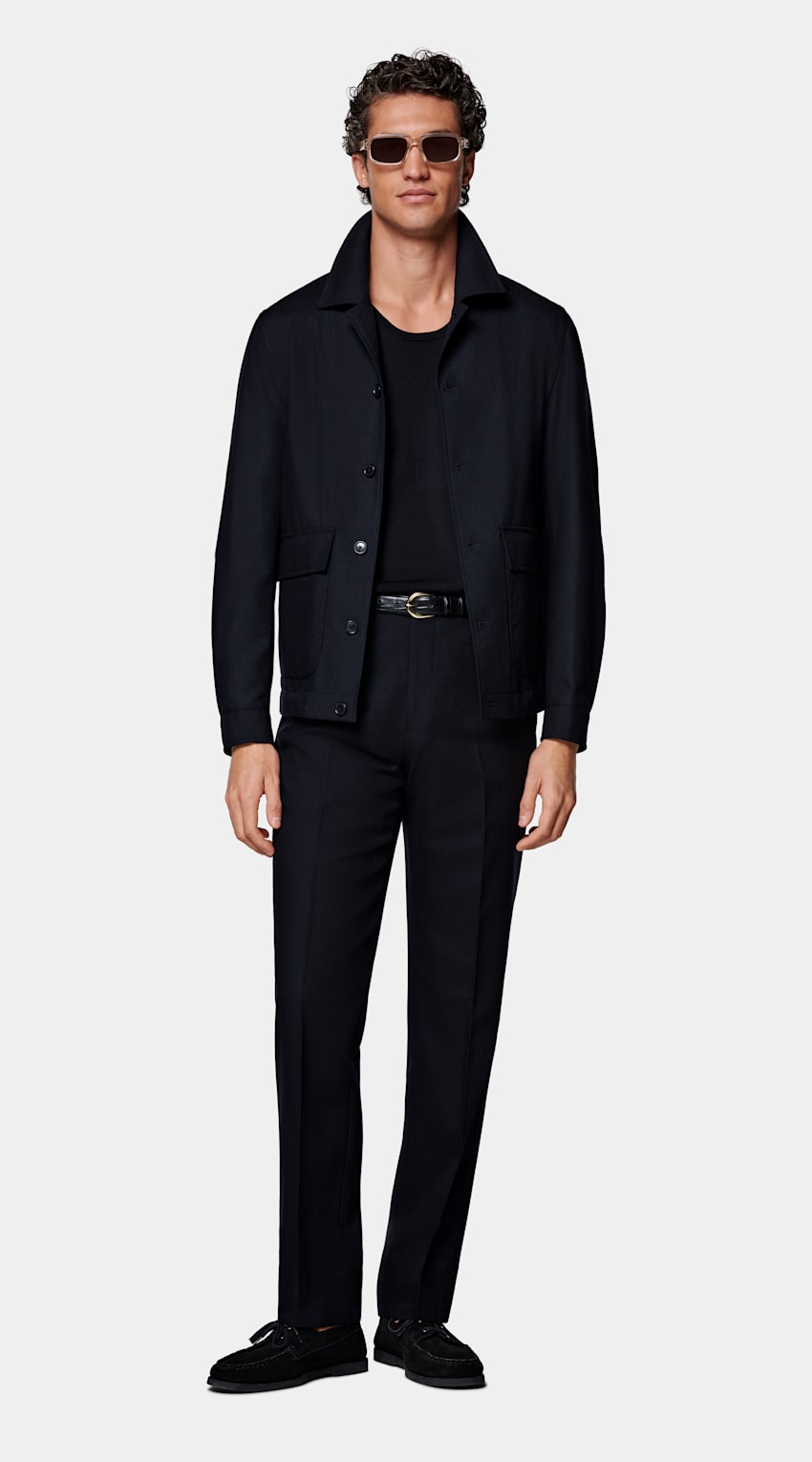 SUITSUPPLY Pure 4-Ply Traveller Wool by Rogna, Italy Navy Bomber Jacket