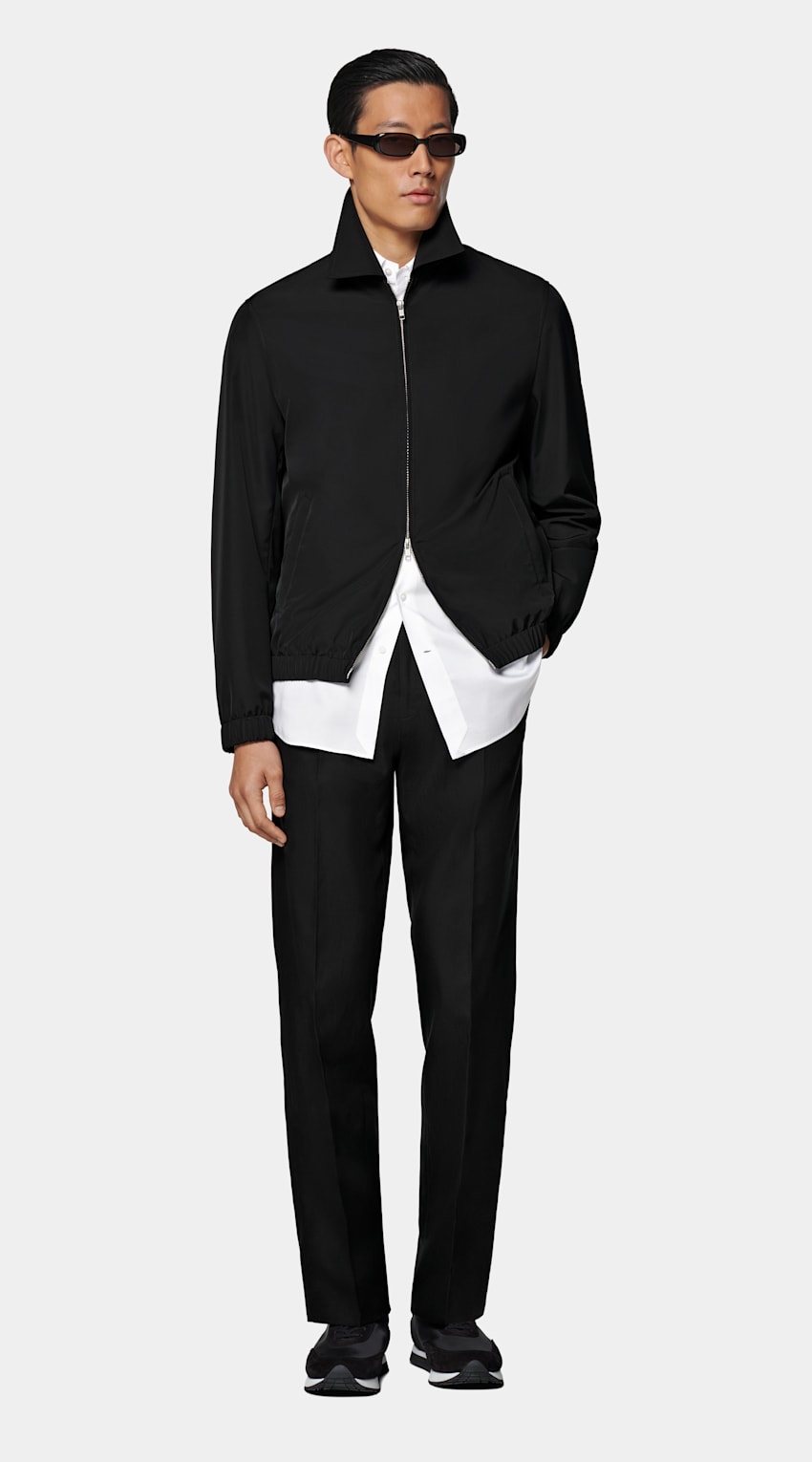 SUITSUPPLY Poliamid/wełna/jedwab od Lanificio Ermenegildo Zegna, Włochy Kurtka bomber czarna