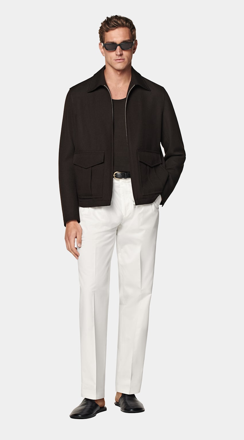 SUITSUPPLY Pure Wool by Rogna, Italy Dark Brown Bomber Jacket