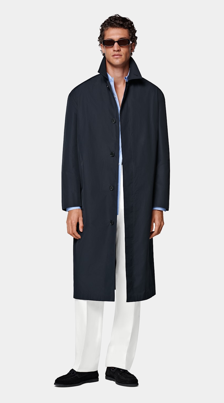 SUITSUPPLY Water-Repellent Technical Fabric by Lanificio Ermenegildo Zegna, Italy Navy Overcoat