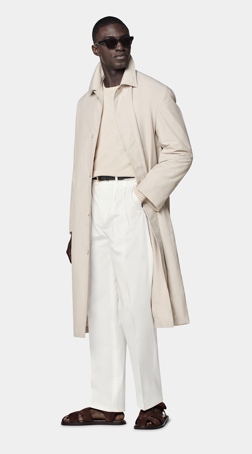 SUITSUPPLY Water-Repellent Technical Fabric by Lanificio Ermenegildo Zegna, Italy Sand Overcoat
