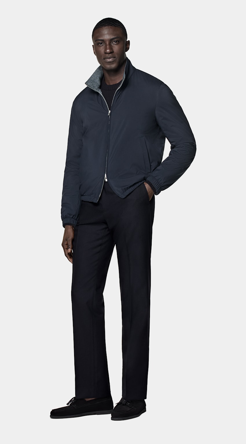 SUITSUPPLY Water-Repellent Technical Fabric by Olmetex, Italy Navy Reversible Bomber Jacket