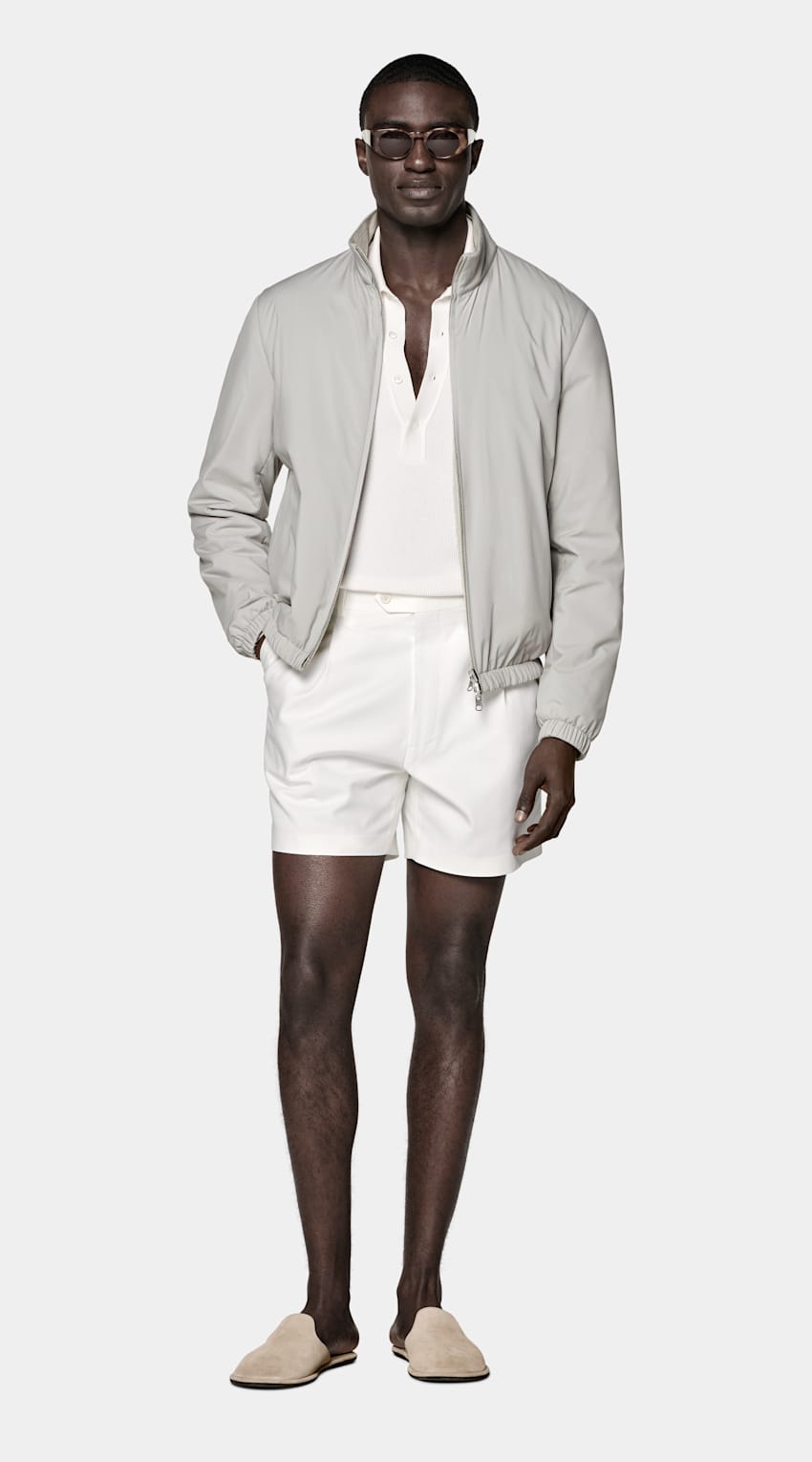 SUITSUPPLY Water-Repellent Technical Fabric Taupe Reversible Bomber Jacket