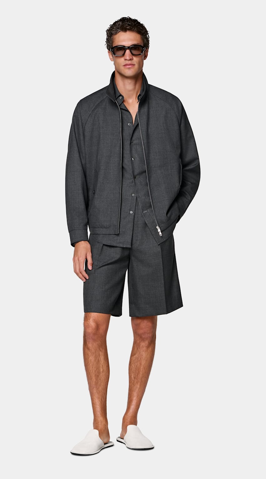 SUITSUPPLY Pure Tropical Wool by Vitale Barberis Canonico, Italy Dark Grey Raglan Bomber Jacket