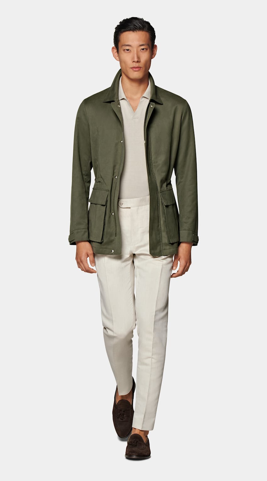 SUITSUPPLY Water-Repellent Technical Fabric by Olmetex, Italy Dark Green Field Jacket