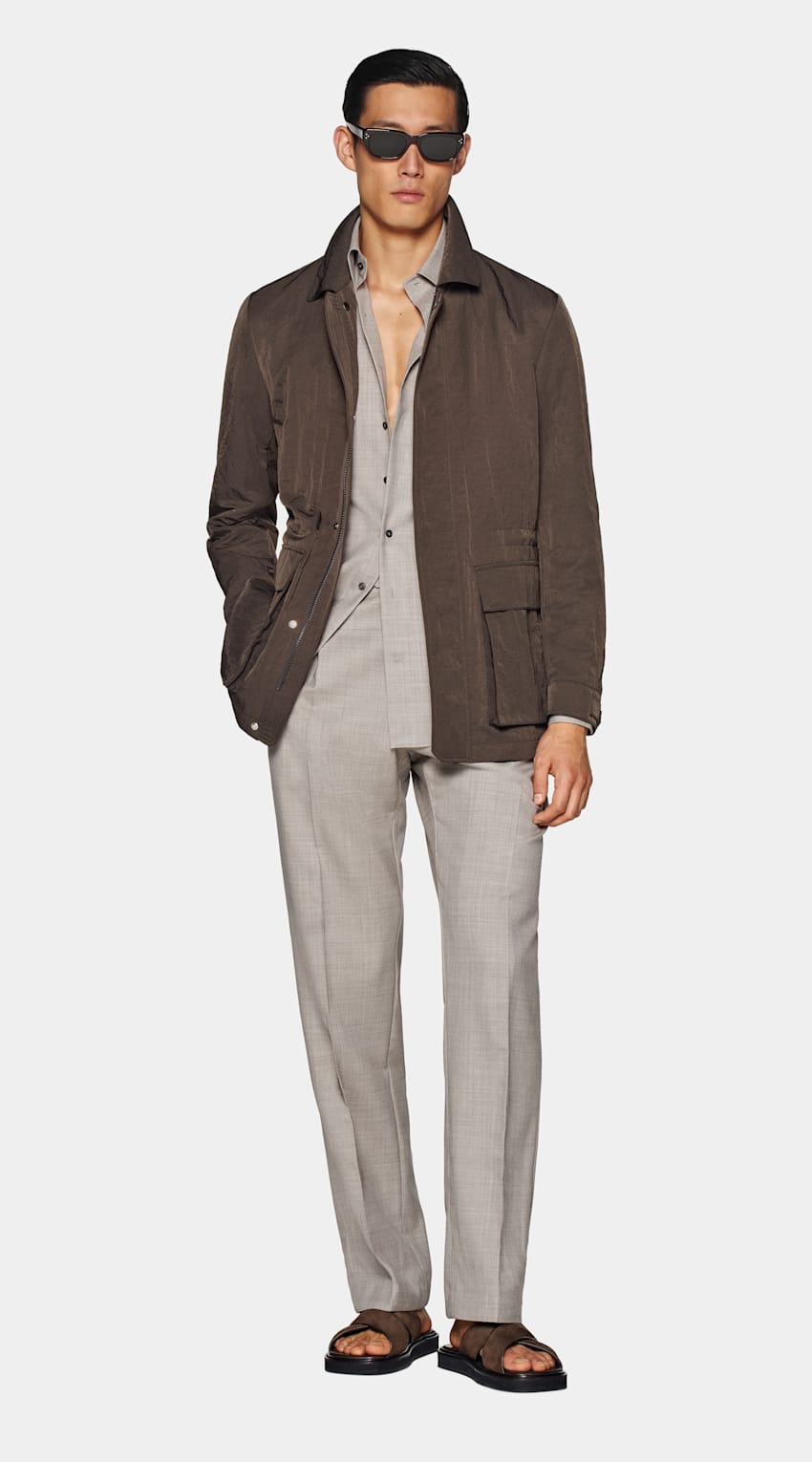 Dark Brown Field Jacket in Water-Repellent Technical Fabric | SUITSUPPLY US