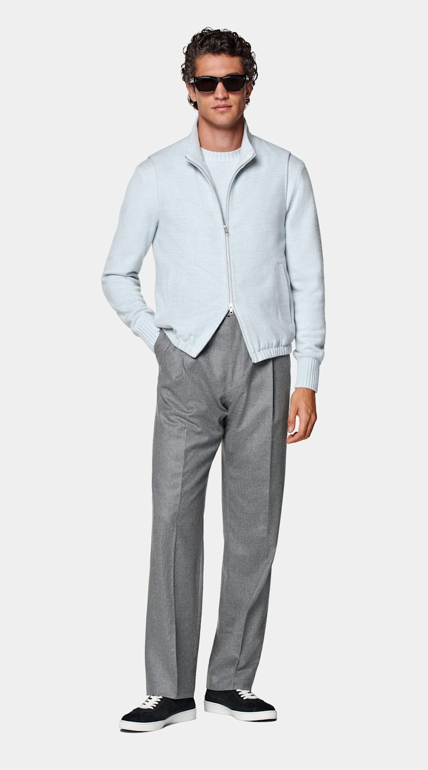 SUITSUPPLY Pure S180's Wool by Drago, Italy Light Blue Zip Vest