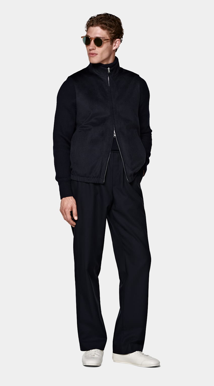 SUITSUPPLY Pure Cashmere by Colombo, Italy Navy Reversible Zip Vest