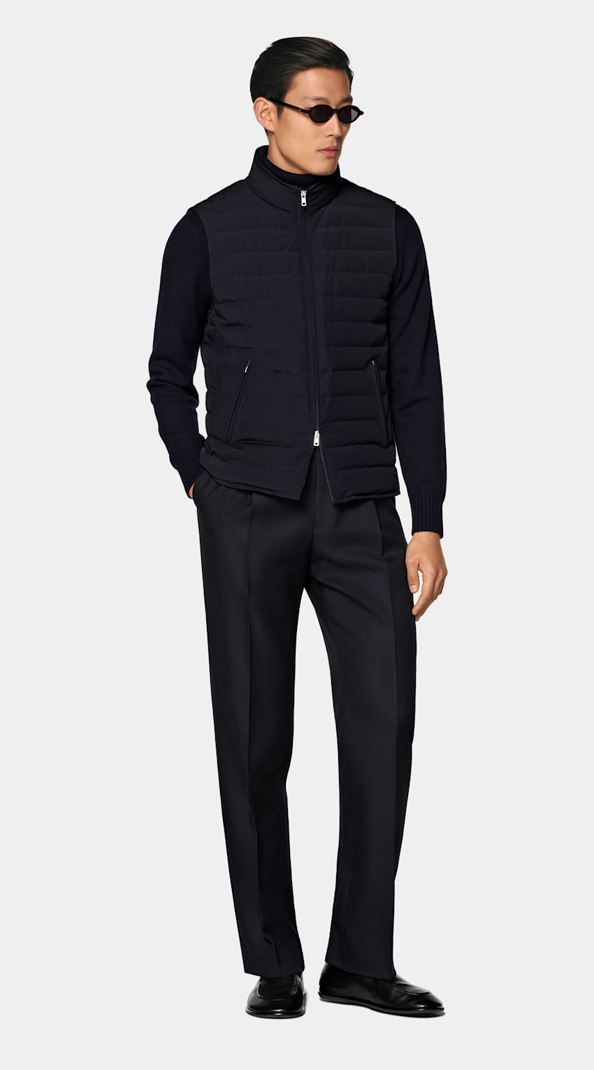 SUITSUPPLY Technical Fabric Navy Padded Down Zip Vest