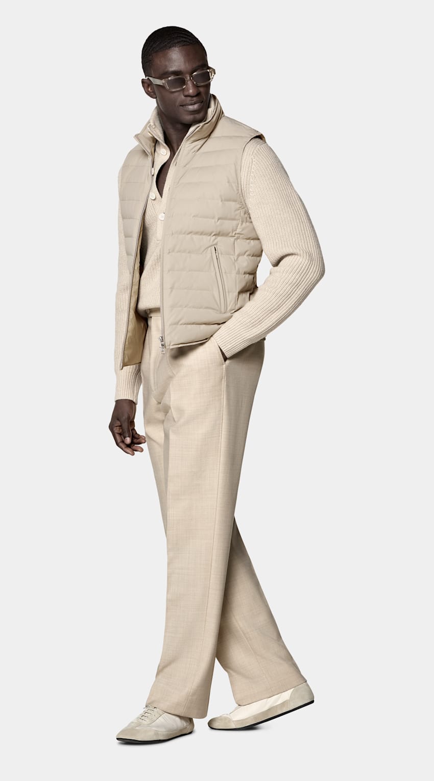SUITSUPPLY Technical Fabric Taupe Down Zip Vest
