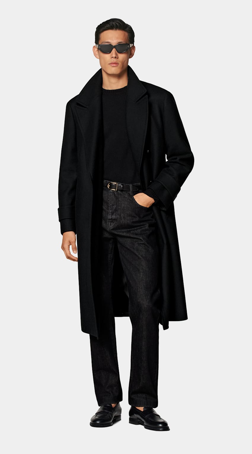 SUITSUPPLY Wool Cashmere by E.Thomas, Italy Black Overcoat