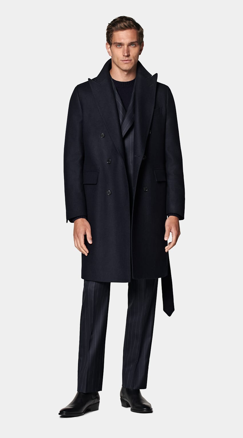 SUITSUPPLY Wool Cashmere by E.Thomas, Italy Navy Belted Overcoat