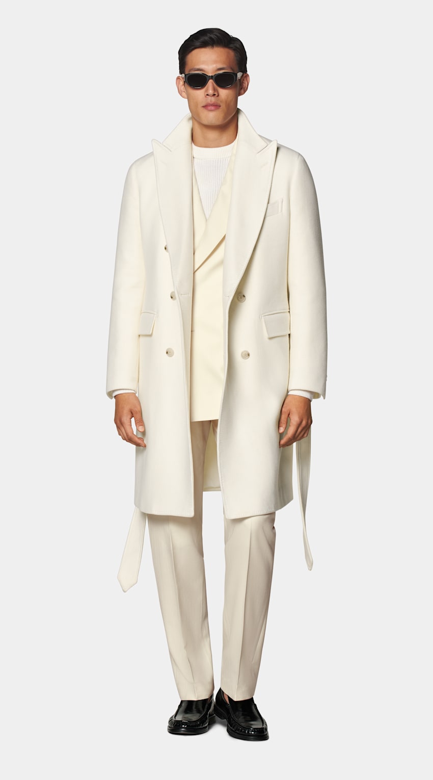 Off White Belted Overcoat in Wool Cashmere SUITSUPPLY SUITSUPPLY Czech Republic