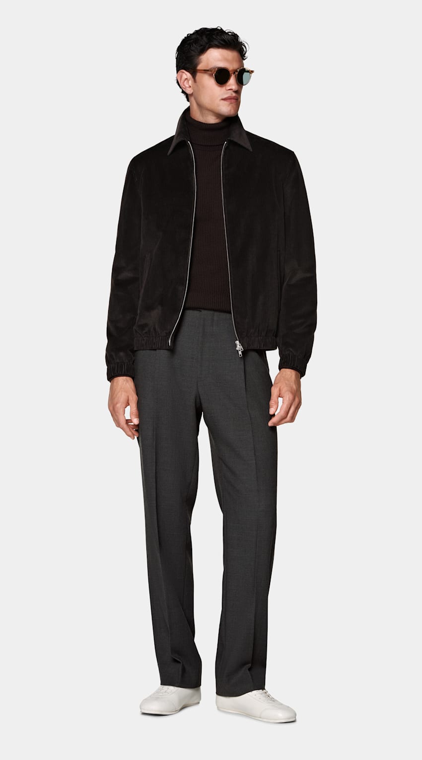 SUITSUPPLY Pure Cotton Corduroy by Pontoglio, Italy Dark Brown Corduroy Bomber Jacket