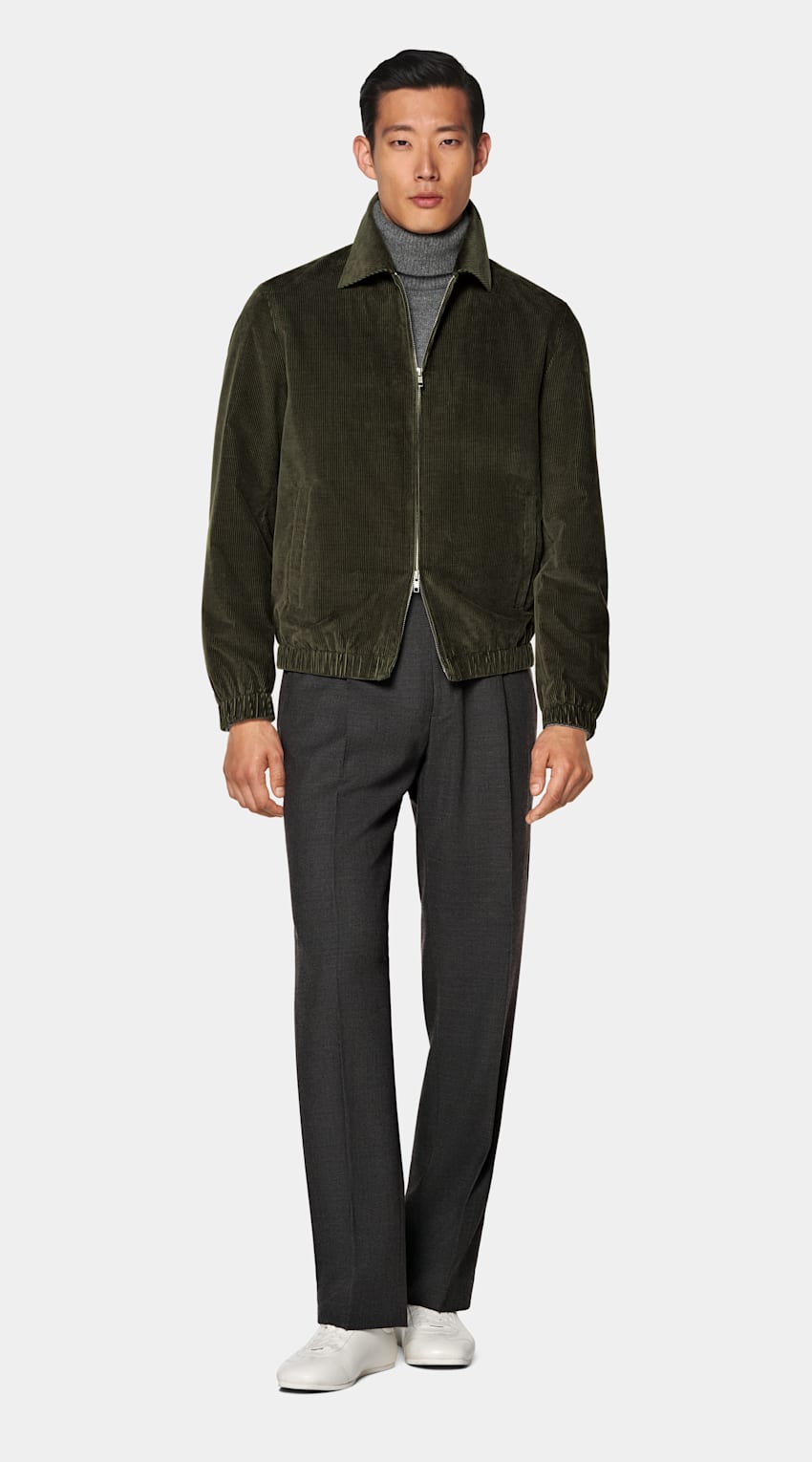 SUITSUPPLY Velours pur coton - Pontoglio, Italie Bomber en velours c&ocirc;tel&eacute; vert fonc&eacute;