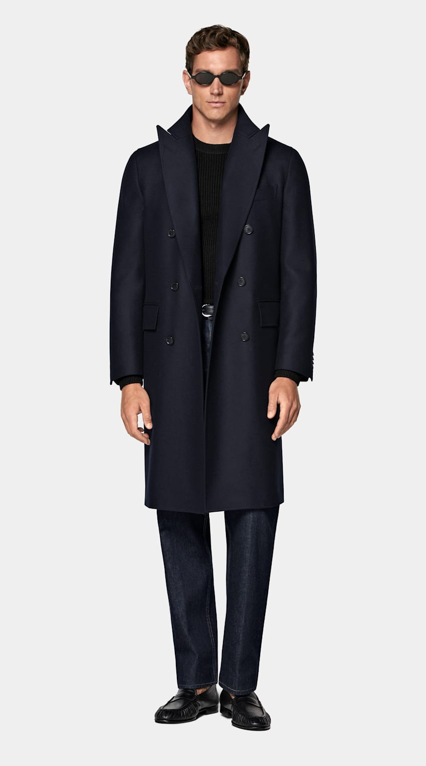 SUITSUPPLY Wol-kasjmiermix van E.Thomas, Itali&euml; Navy Overjas