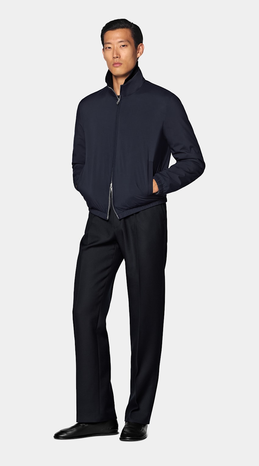 SUITSUPPLY Tissu technique d&eacute;perlant Bomber r&eacute;versible bleu marine