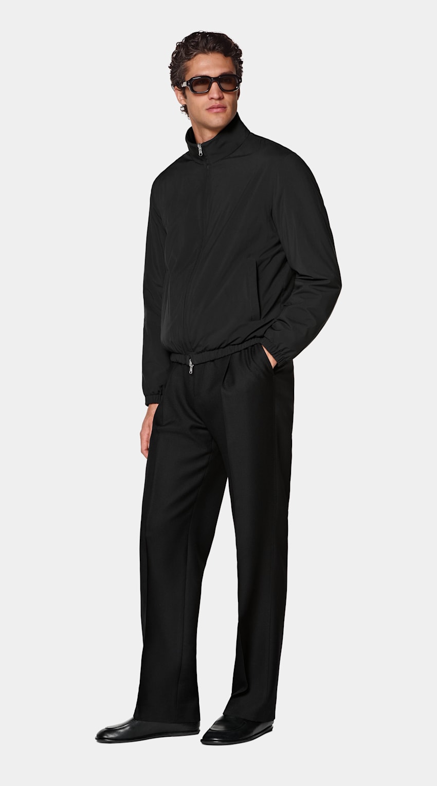 SUITSUPPLY Water-Repellent Technical Fabric Black Reversible Bomber Jacket