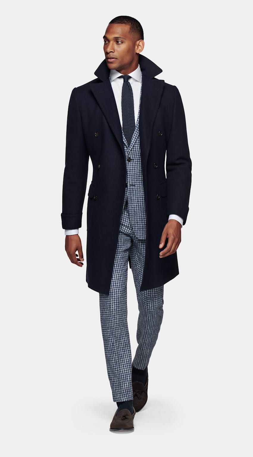 Navy Herringbone Polo Coat Wool Cashmere Suitsupply Online Store