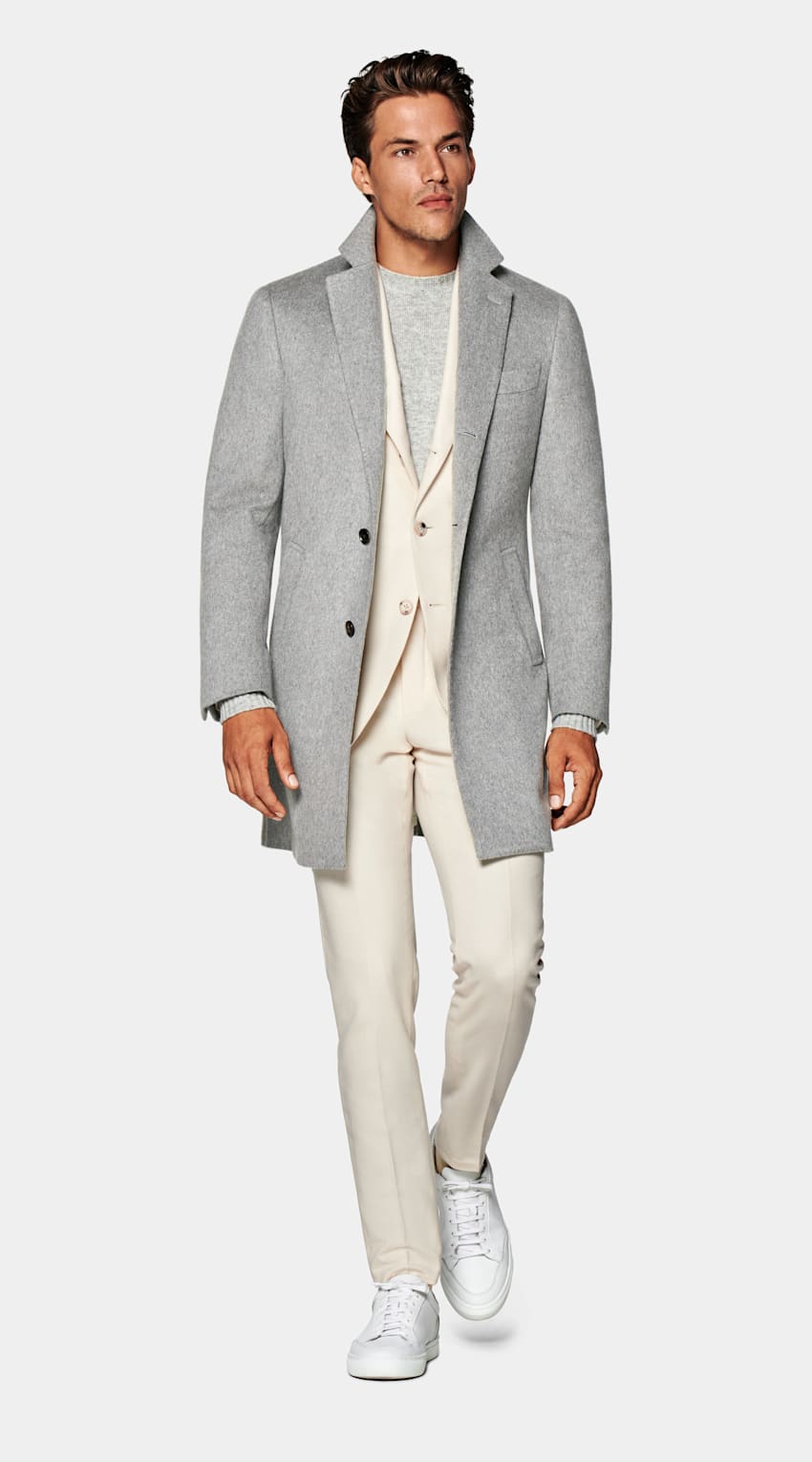 SUITSUPPLY Pure Circular Cashmere by Rogna, Italy Light Grey Overcoat