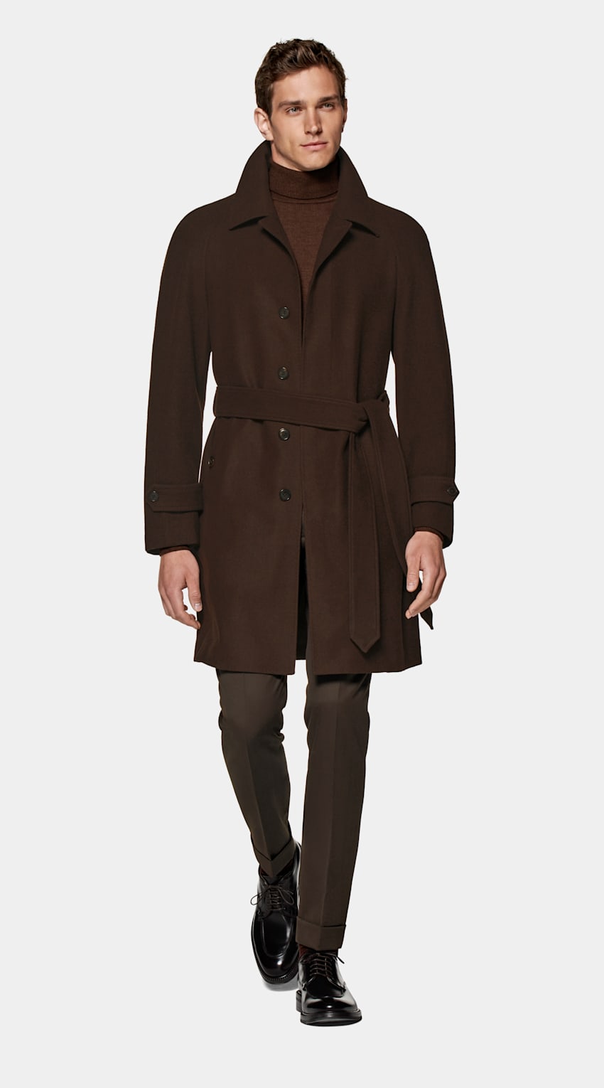 SUITSUPPLY Pure S180's Wool by Drago, Italy Dark Brown Belted Overcoat